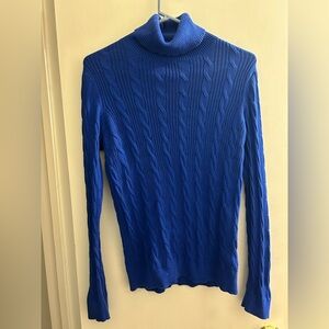 Lands' End Royal Blue Cable Knit Turtleneck Sweater